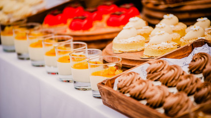 Delicious sweet cake on market