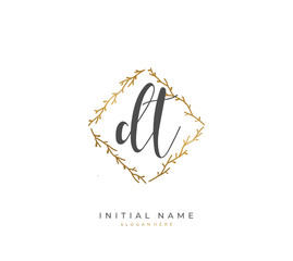 Handwritten initial letter D T DT for identity and logo. Vector logo template with handwriting and signature style.