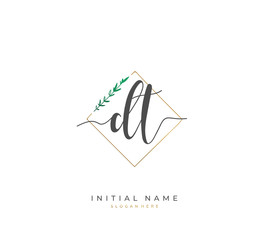 Handwritten initial letter D T DT for identity and logo. Vector logo template with handwriting and signature style.