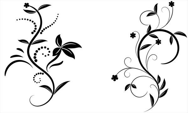 Floral ornament elements design, floral swirl design, illustration with black flower decoration  for wedding cards, vector eps10
