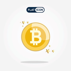 Golden bitcoin digital currency. Flat style vector illustration