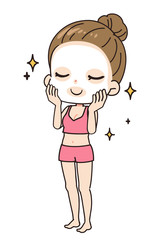 パックをする女性の斜めイラスト　全身図