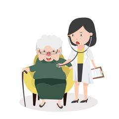female doctor talk old woman