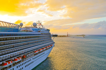 Modern Princess Cruises luxury cruise ship liner in the port of Nassau, Bahamas during Caribbean...