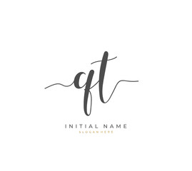 Handwritten initial letter Q T QT for identity and logo. Vector logo template with handwriting and signature style.