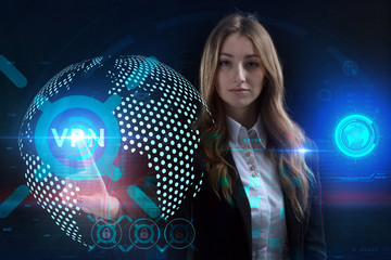 Business, Technology, Internet and network concept. Young businessman working on a virtual screen...