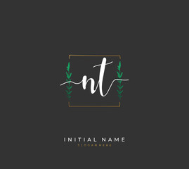 Handwritten initial letter N T NT for identity and logo. Vector logo template with handwriting and signature style.