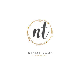 Handwritten initial letter N T NT for identity and logo. Vector logo template with handwriting and signature style.