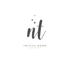 Handwritten initial letter N T NT for identity and logo. Vector logo template with handwriting and signature style.