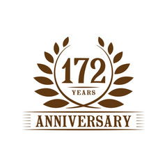 172 years logo design template. One hundred seventy second anniversary vector and illustration.