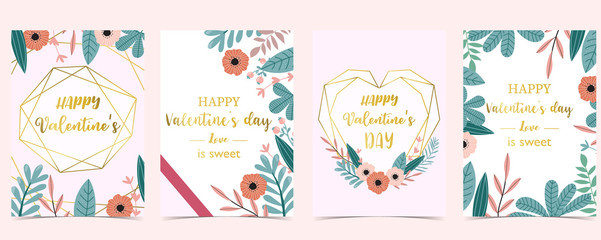 Obraz na płótnie Canvas Collection of love background set with leaves,flower,ribbon.Editable vector illustration for Valentine’s day invitation,postcard and website banner