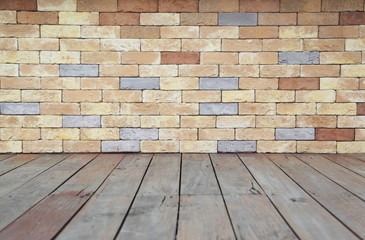 Brick wall with wooden floor background texture 