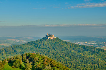 Fototapeta premium Hilltop Hohenzollern Castle on mountain top in Germany