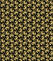 Floral ornament. Seamless abstract classic background with flowers. Pattern with golden repeating floral elements. Ornament for fabric, wallpaper and packaging © Fine Art Studio