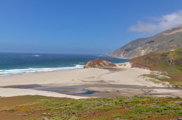 Little Sur River Beach scenic view from Great Sur turnaout on Cabrillo Highway (Monterey County, California)