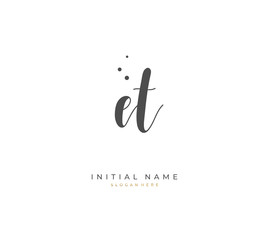 Handwritten initial letter E T ET for identity and logo. Vector logo template with handwriting and signature style.