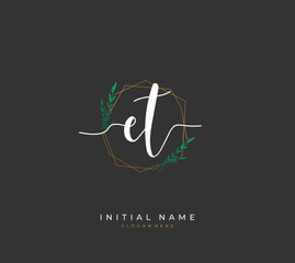 Handwritten initial letter E T ET for identity and logo. Vector logo template with handwriting and signature style.