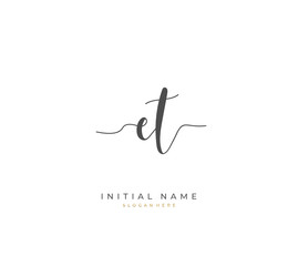 Handwritten initial letter E T ET for identity and logo. Vector logo template with handwriting and signature style.
