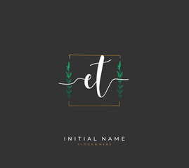 Handwritten initial letter E T ET for identity and logo. Vector logo template with handwriting and signature style.
