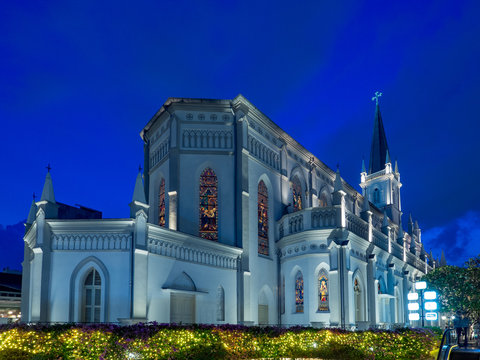 Facade of Chimes, Singapore at night
