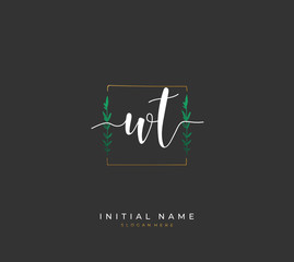 Handwritten initial letter W T WT for identity and logo. Vector logo template with handwriting and signature style.