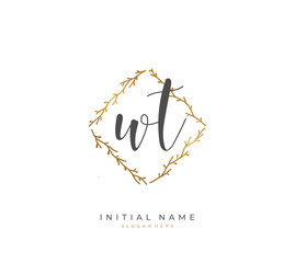 Handwritten initial letter W T WT for identity and logo. Vector logo template with handwriting and signature style.