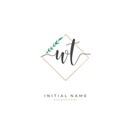 Handwritten initial letter W T WT for identity and logo. Vector logo template with handwriting and signature style.