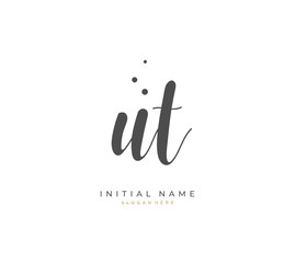Handwritten initial letter U T UT for identity and logo. Vector logo template with handwriting and signature style.