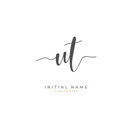 Handwritten initial letter U T UT for identity and logo. Vector logo template with handwriting and signature style.