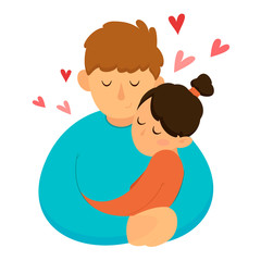young boy and girl hugging, vector illustration