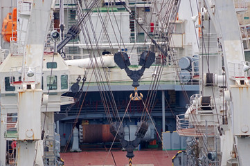 Marine mooring equipment on forecastle deck of ship