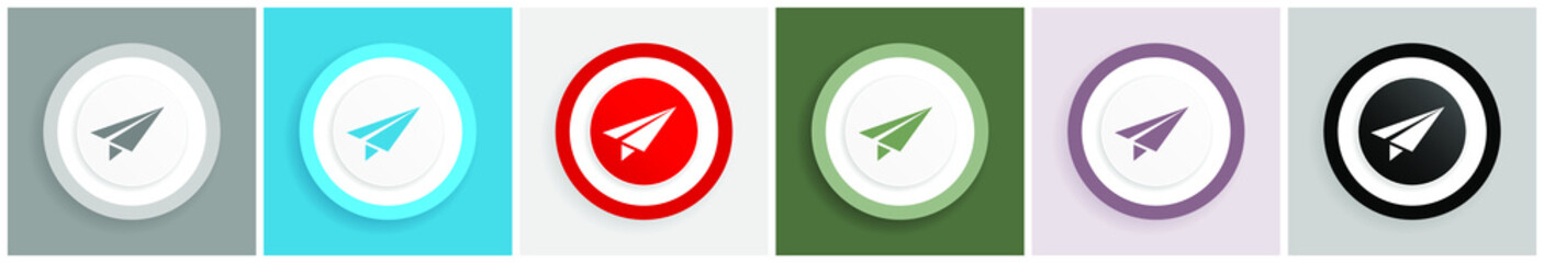 Paper plane icon, fly, flight, airplane vector illustrations in 6 colors options for web design and mobile applications in eps 10