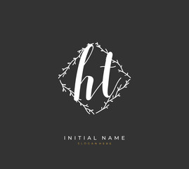 Handwritten initial letter H T HT for identity and logo. Vector logo template with handwriting and signature style.