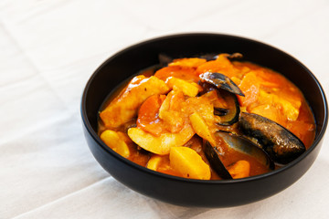 bowl of Mediterranean french fish soup Bouillabaisse