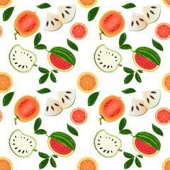 Soursop fruits seamless pattern isolated background