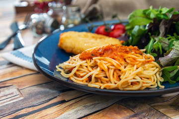 Cordon Bleu macaroni Pasta with salad