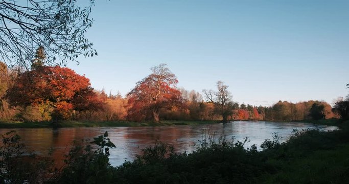 Colorful 4K video of Boyne valley, river and surroundings in bright autumn colors, Co. Meath, Ireland
