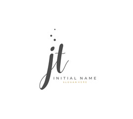 Handwritten initial letter J T JT for identity and logo. Vector logo template with handwriting and signature style.