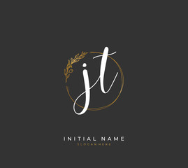 Handwritten initial letter J T JT for identity and logo. Vector logo template with handwriting and signature style.