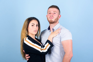 Trust and support. Cute and sweet relationship is dream for every girl in world. Couple in love. Couple goals concept. Romantic relations. Man and woman cuddling. Family love. Couple dating