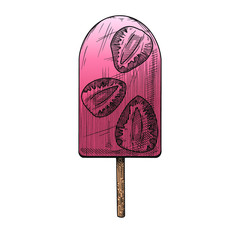 Realistic sketch of ice cream on a stick. Vector illustration