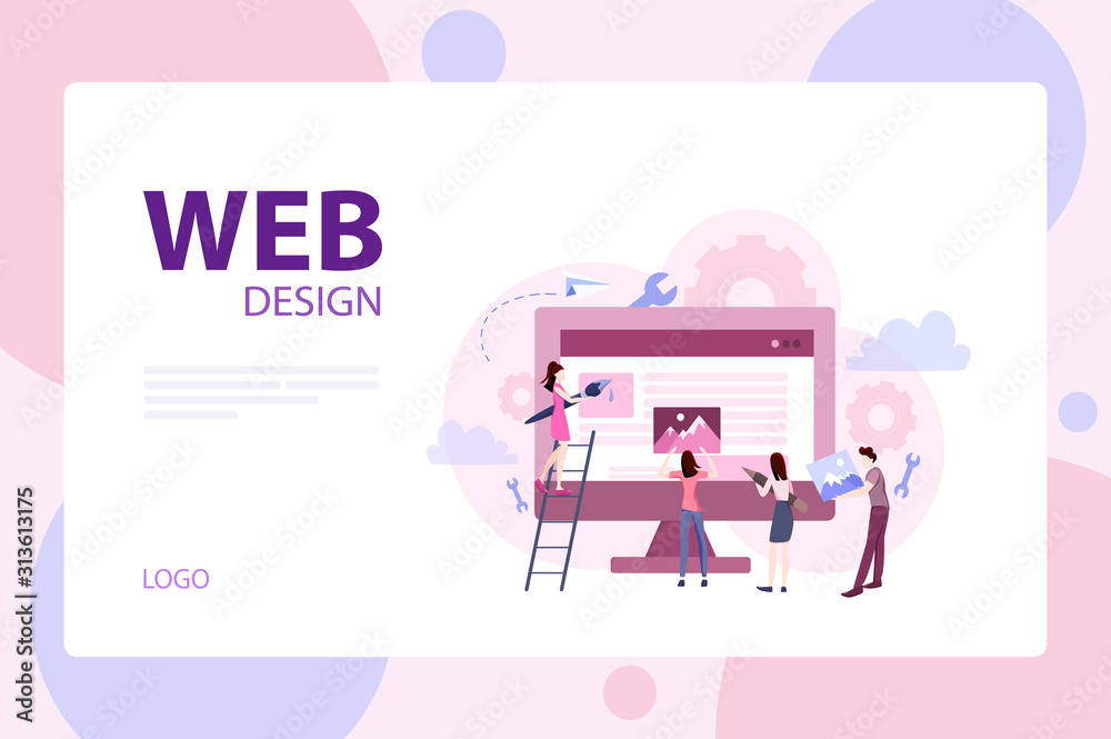 Wall mural mobile app and web development banner concept set.