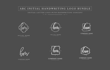 Initial letter B M BM bundle for identity and logo. Vector logo template with handwriting and signature style.