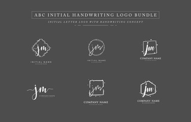 Initial letter J M JM bundle for identity and logo. Vector logo template with handwriting and signature style.