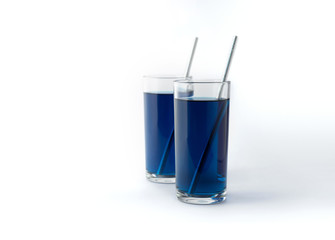 Iced blue butterfly pea drinks. Healthy thai traditional cocktails in glasses