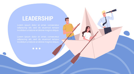 Business teamwork concept set. Office characters work in team with leader.