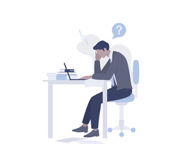 Exhausted businessman sitting in the office. Deadline concept.