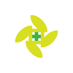 Leaf with Plus nature medical therapy logo design