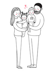 Happy family. Mom, dad and two children. Vector