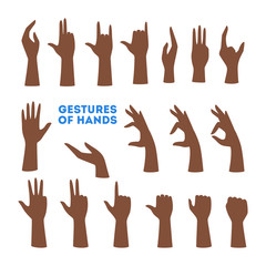 Set of hands showing different gestures. Palm pointing at something